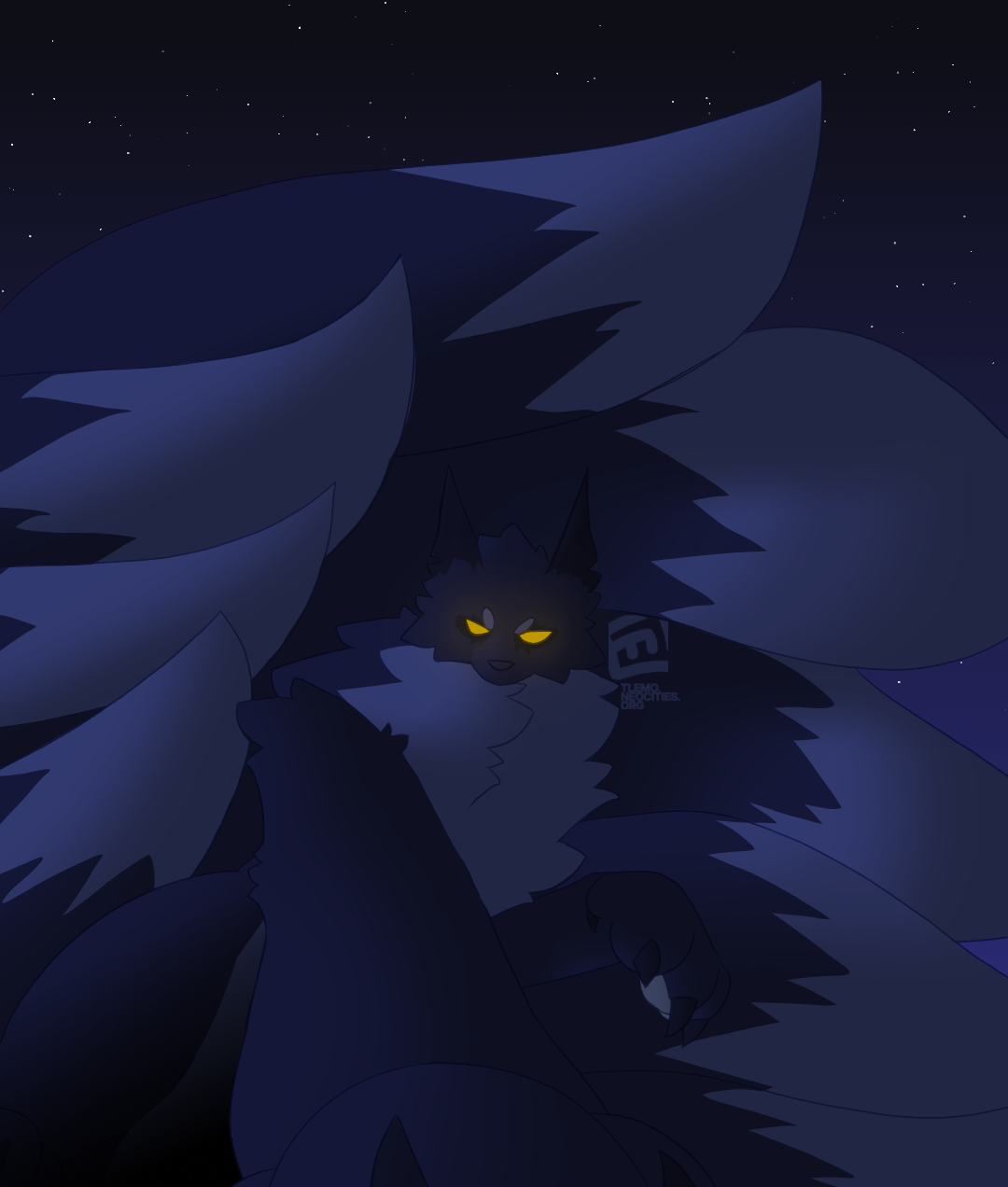 Scene in the middle of the night; a kitsune pins the viewer down.