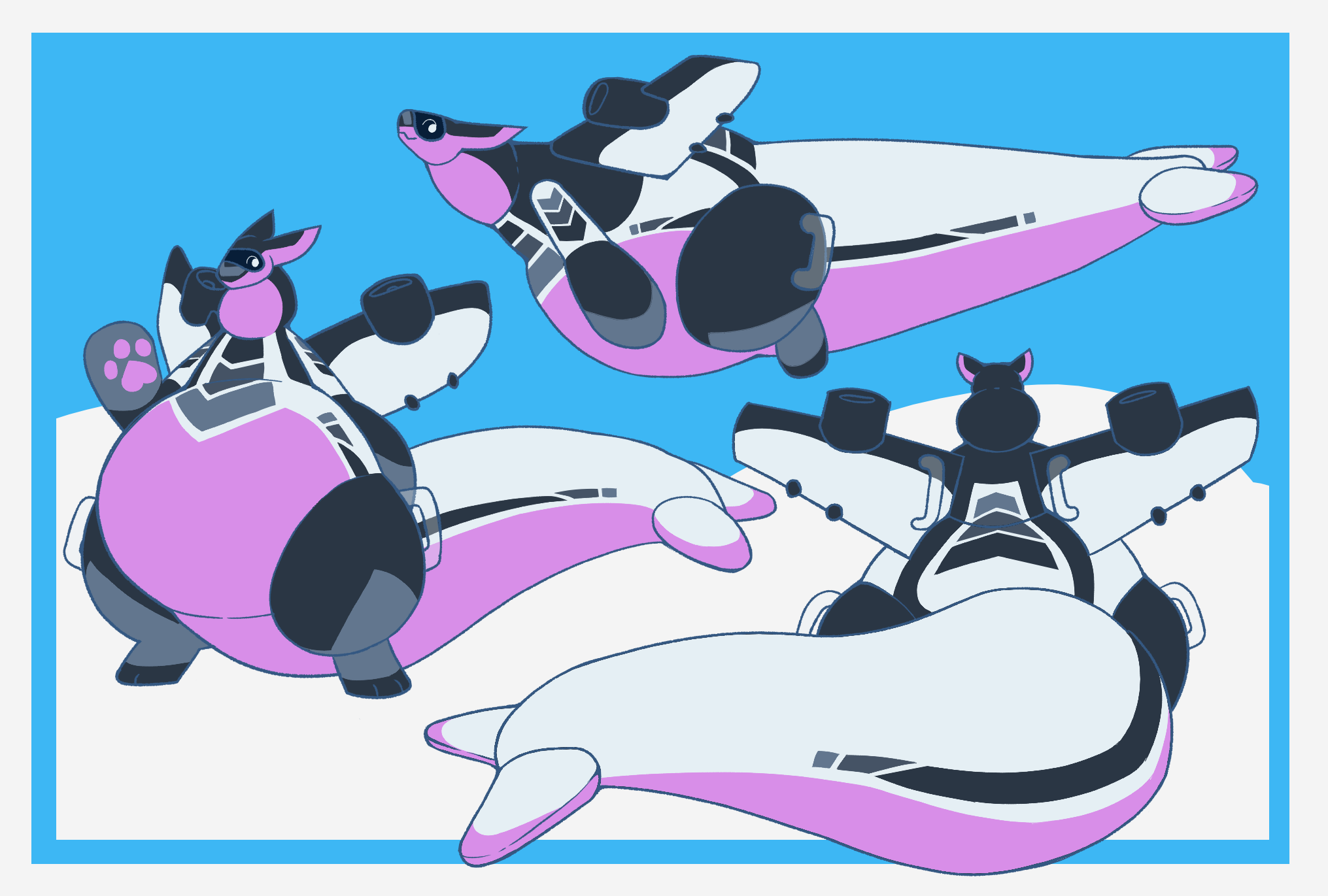 Reference sheet for a pear-shaped, pool-toy dragon.